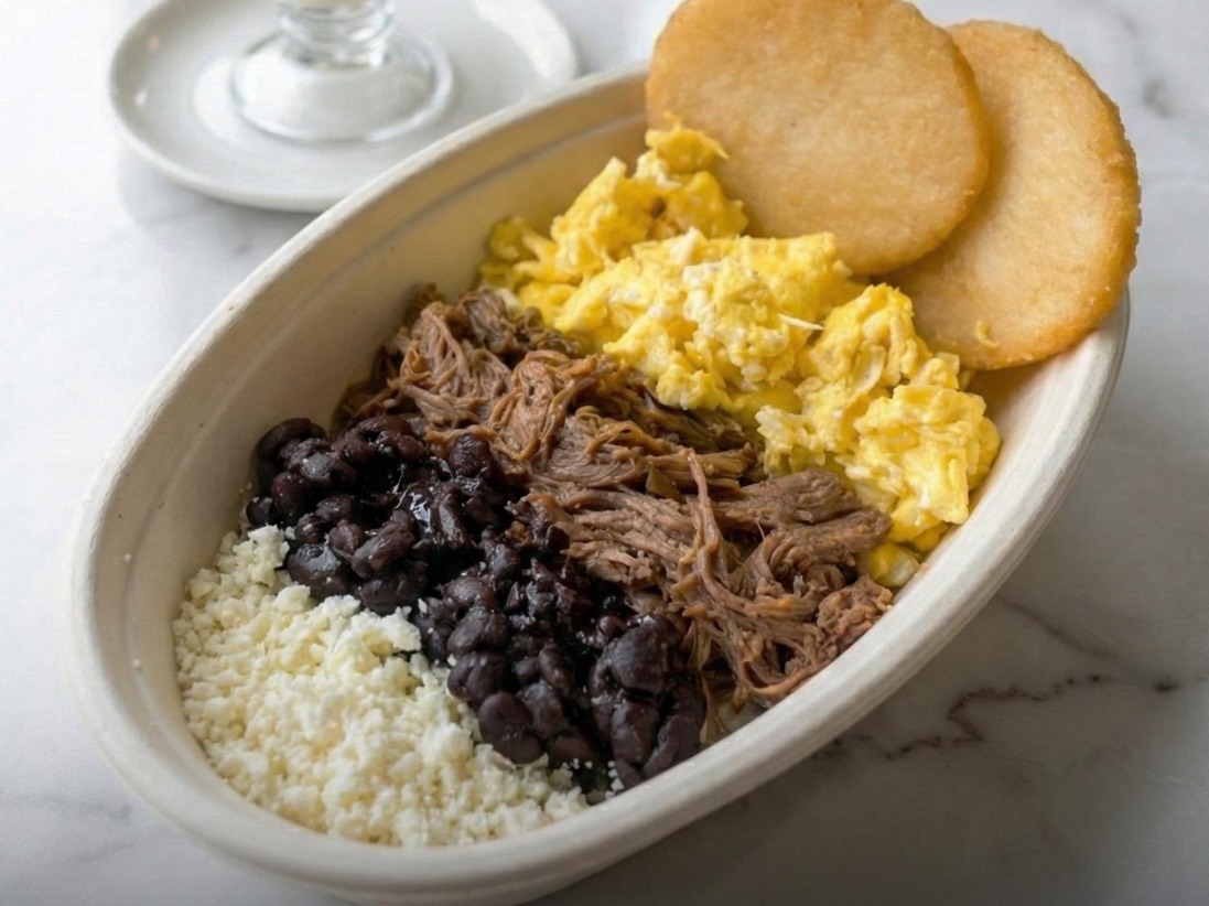 AREPA, SHREDDED BEEF AND EGGS